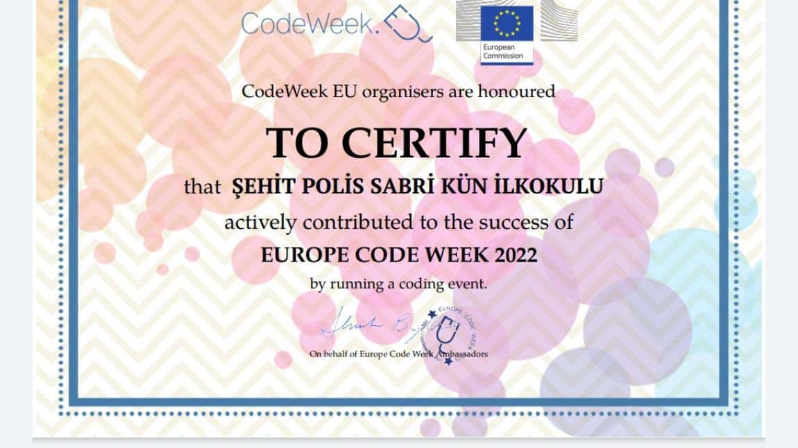 CodeWeek 2022 sertifikamız 